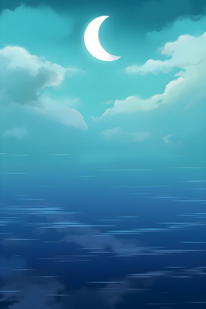 夜晚月亮河边清新意境背景(2400x3600)