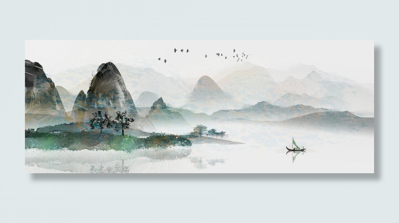 美丽山水湖风光绘画PSD素材psd模版下载