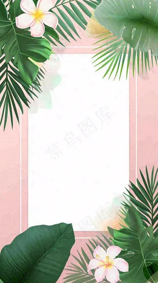 粉色鲜花绿植清新插画，书信书签邀请函