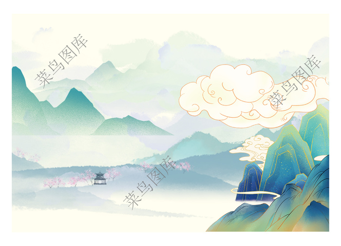 山水画背景高清ai矢量模版下载