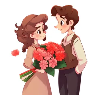 520情人节情侣亲吻送花免抠