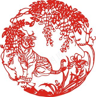 虎年吉祥剪纸图案矢量素材