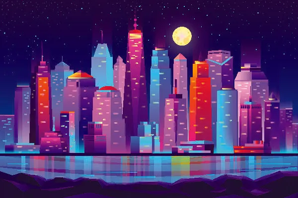 时尚潮流赛博朋克元宇宙虚拟城市夜景Banner海报背景AI矢量图素材eps,ai矢量模版下载