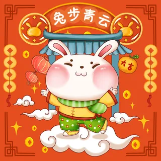 手绘2023兔年新年卡通兔子形象IP插画元素PSD设计素材png图案