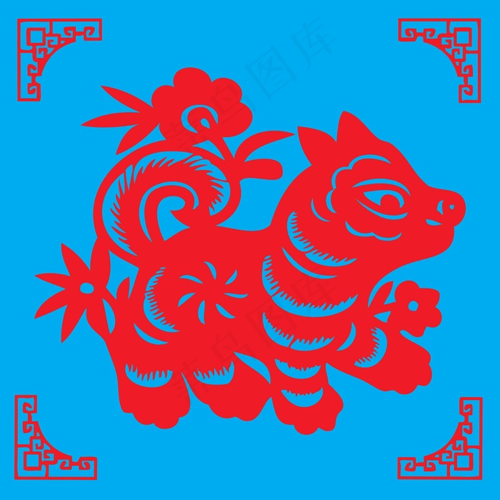 狗剪纸 剪纸风元素ai矢量模版下载