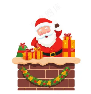 圣诞老人礼物烟囱卡通插画免抠
