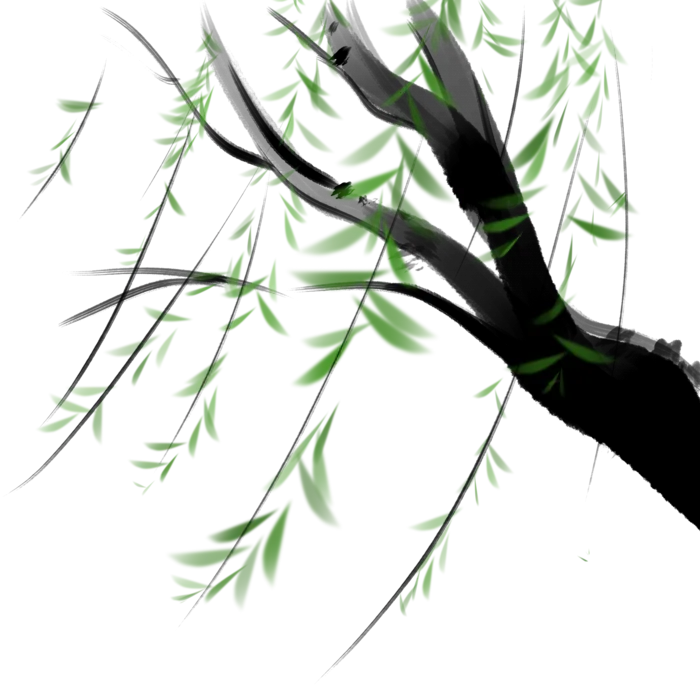 春天绿色春季水墨柳树柳条柳叶春季海报设计PNG免扣素材