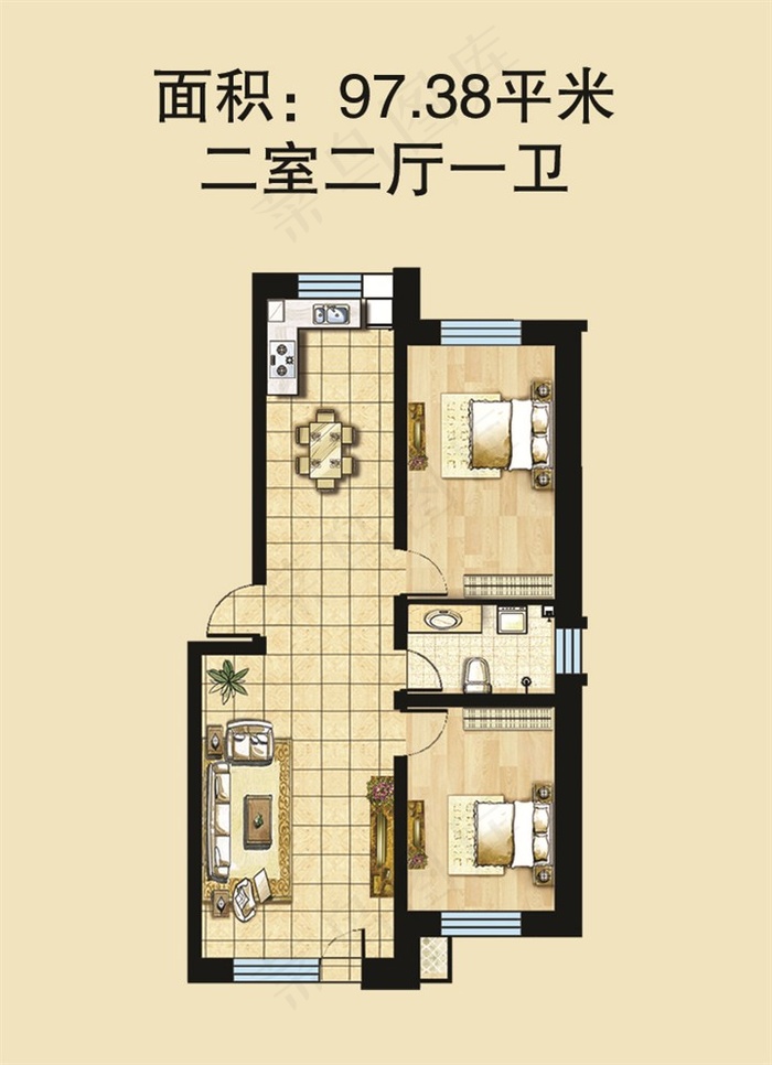 二室二厅一卫户型图