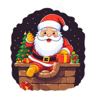 圣诞老人礼物烟囱卡通插画免抠