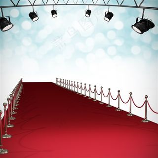 光斑背景上的舞台红毯和射灯高清图片