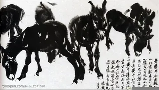 国画名家作品-黄胄的群驴图卷