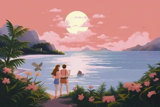 可爱自驾游旅行粉色落日banner背景