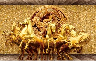 雕塑马到成功金色背景墙