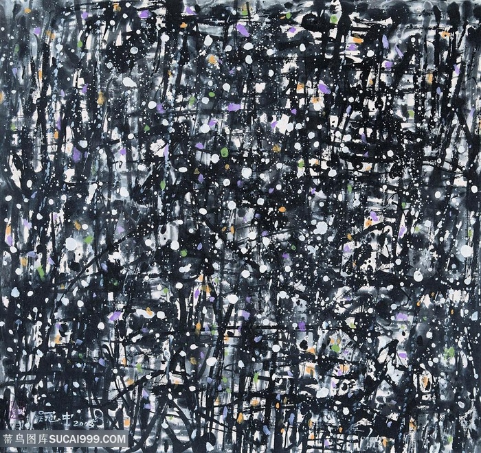 吴冠中手绘水墨艺术背景装饰画