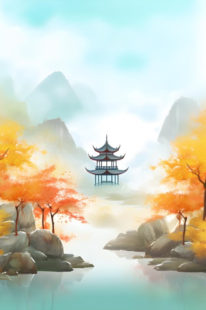 国风庭院简约清新阳光背景