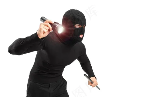 蒙面男人拿着手电筒高清图片 蒙面男人拿着手电筒高清图片
