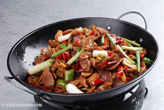 中华美食干锅鲜鸡杂摄影图