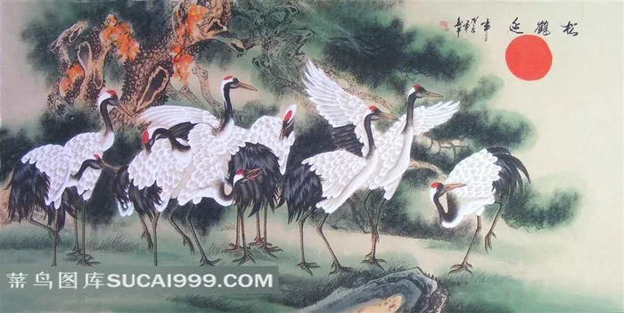 丹顶鹤绘画艺术图片