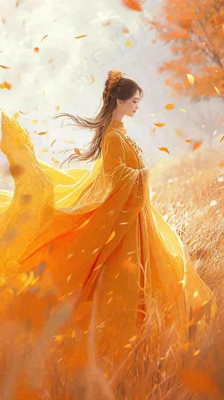 秋天意境美女仙女，秋叶浪漫温馨，立秋秋分