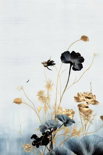 中国风意境线条金色荷花背景