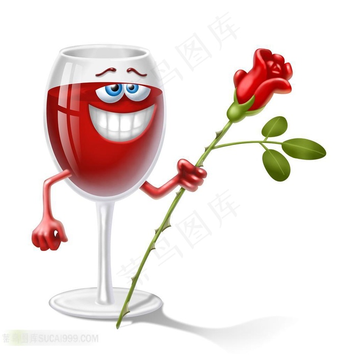 红酒玫瑰鲜花3d小人