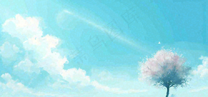 春天蓝色的天空和粉红色的书梦幻场景(1616x752)