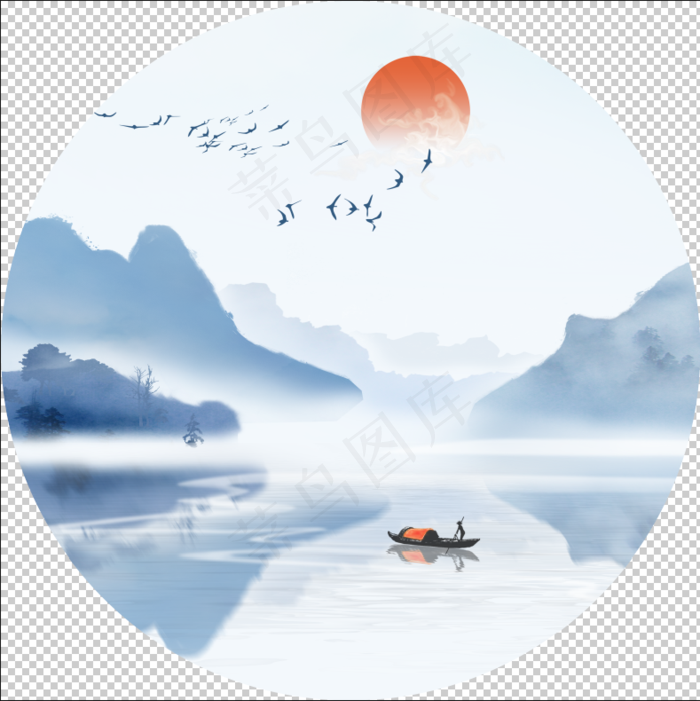 中国风山水花鸟日出帆船鸿运当头客厅卧室玄关画酒店装饰画壁画挂画鸿雁飞天