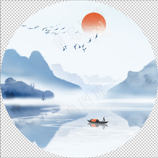 中国风山水花鸟日出帆船鸿运当头客厅卧室玄关画酒店装饰画壁画挂画鸿雁飞天