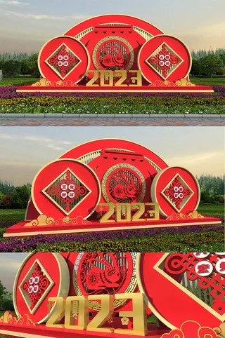 大气红色2023灯笼造型兔年户外雕塑