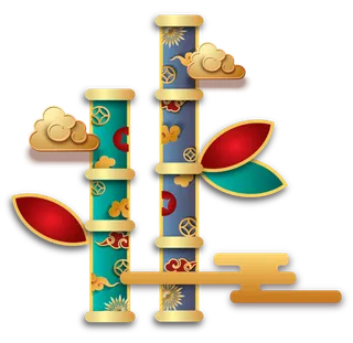 中国风蓝色紫色金竹素材