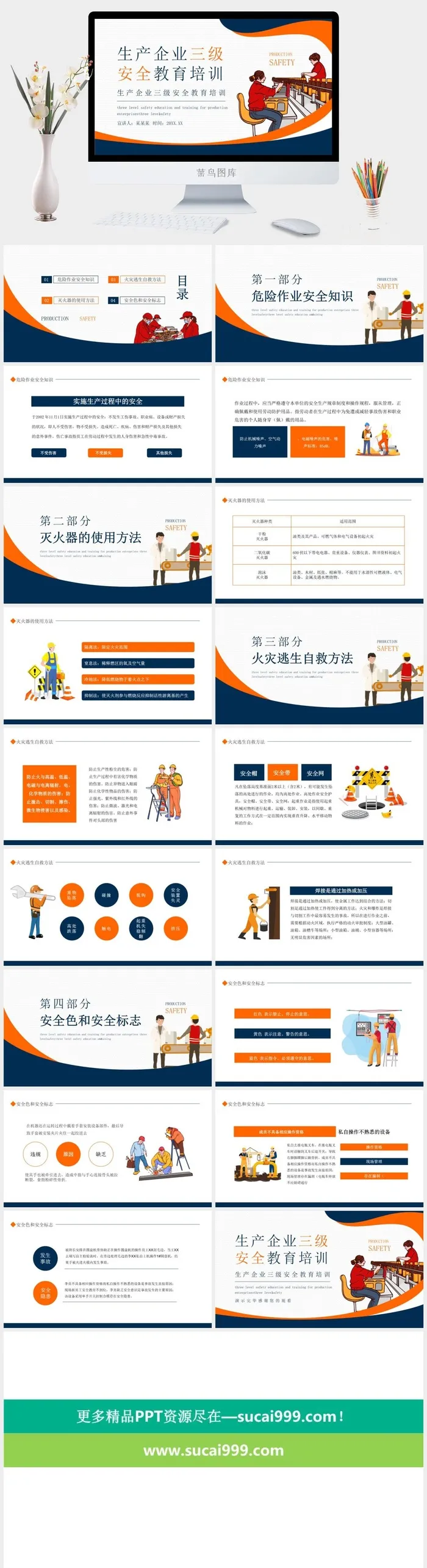 生产企业三级安全教育培训卡通PPT