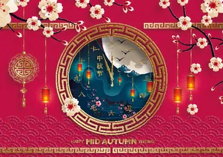 中秋节快乐手绘红色背景