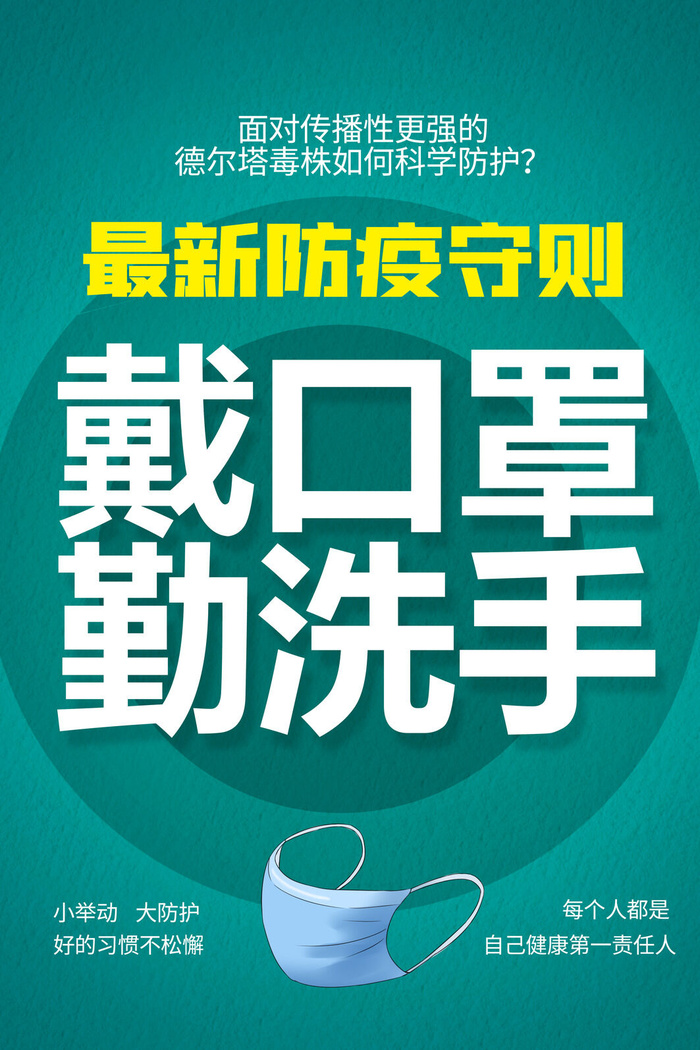 绿色勤洗手防疫德尔塔病毒海报psd模版下载