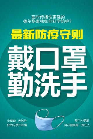 绿色勤洗手防疫德尔塔病毒海报