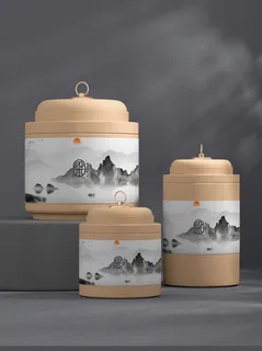 国风高档茶叶包装盒袋罐瓶LOGO标贴展示VI智能贴图样机PSD素材