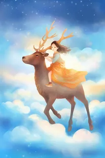 云中飞翔鹿儿童背景
