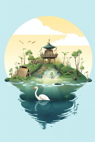 国潮清新山水仙鹤背景图