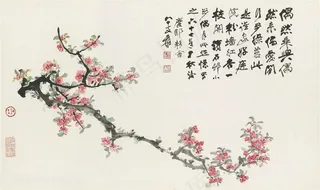 张大千手绘水墨梅花中式装饰画