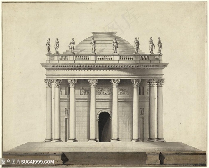 欧洲建筑时尚装饰画手绘插画