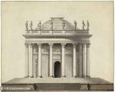 欧洲建筑时尚装饰画手绘插画