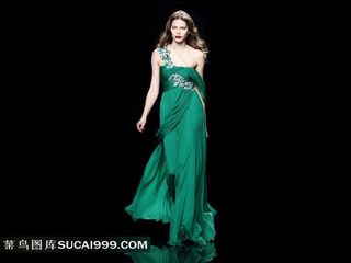 时尚绿色奢华晚礼服时装美女模特