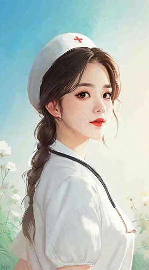 简约天空花草温馨护士医生枝叶插画