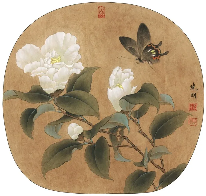 临宋山茶蝴蝶图