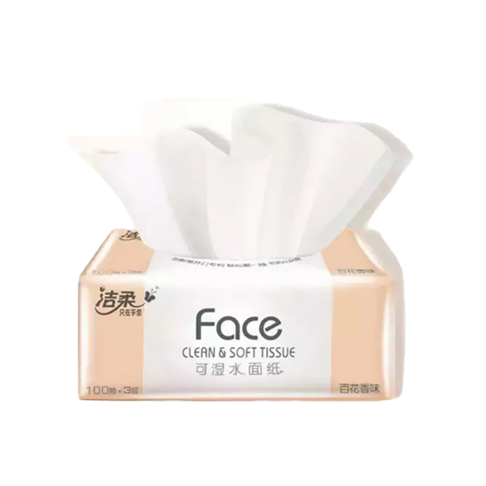洁柔百花香FACE软抽100抽x3层x6包／提超市商品白底图免抠实物摄影png格式图片透明底