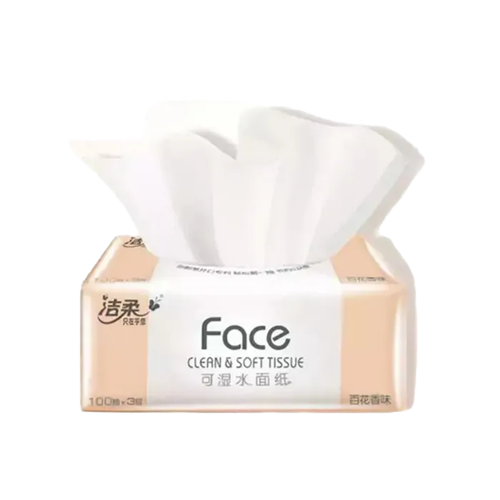 洁柔百花香FACE软抽100抽x3层x6包／提超市商品白底图免抠实物摄影png格式图片透明底