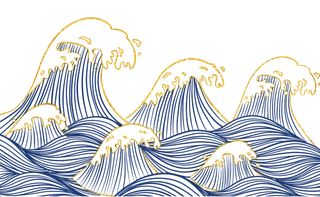 中国风鎏金浪花波浪背景免抠