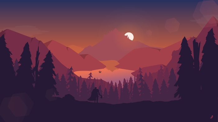 高清手绘杉树风景