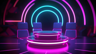 彩色渲染荧光科技展台会议背景