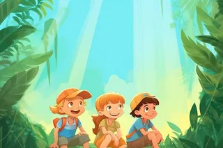 卡通儿童森林探险玩耍背景