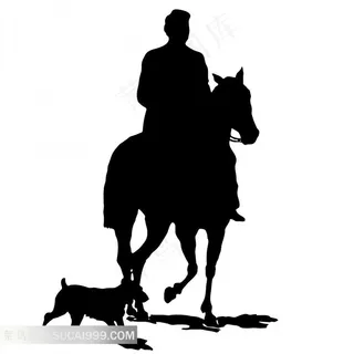 骑士猎狗和马的剪影图片